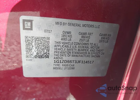 2018 Chevrolet Malibu Lt z USA, uszkodzony, nr VIN 1G1ZD5ST3JF114517